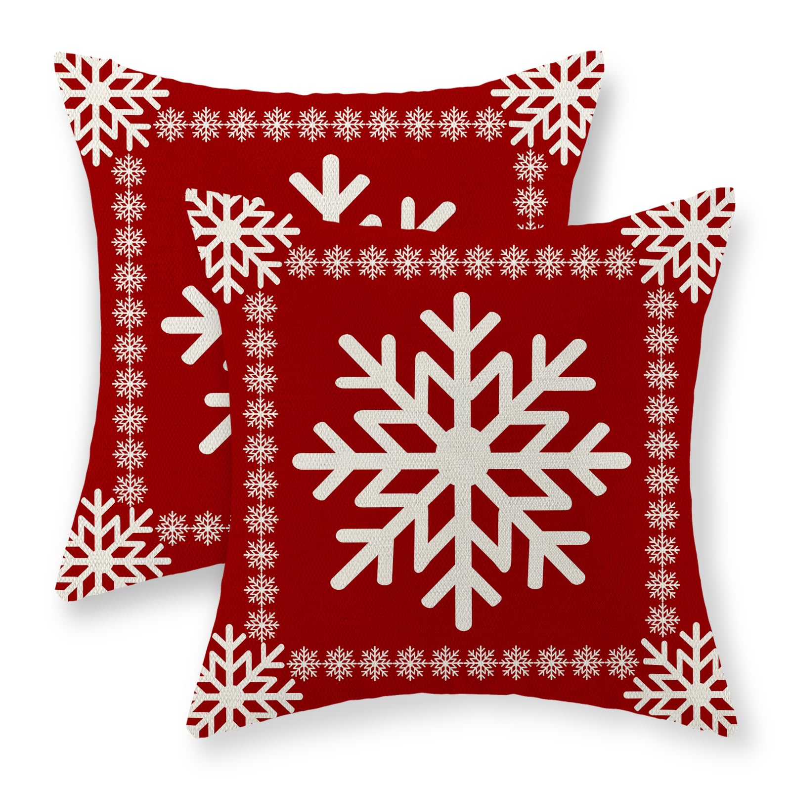 Golianda Christmas Pillow Covers 20X20 Set Of 2 Winter Snowflake Pillowcase Christmas Decor Red Throw Pillows Christmas Farmhous