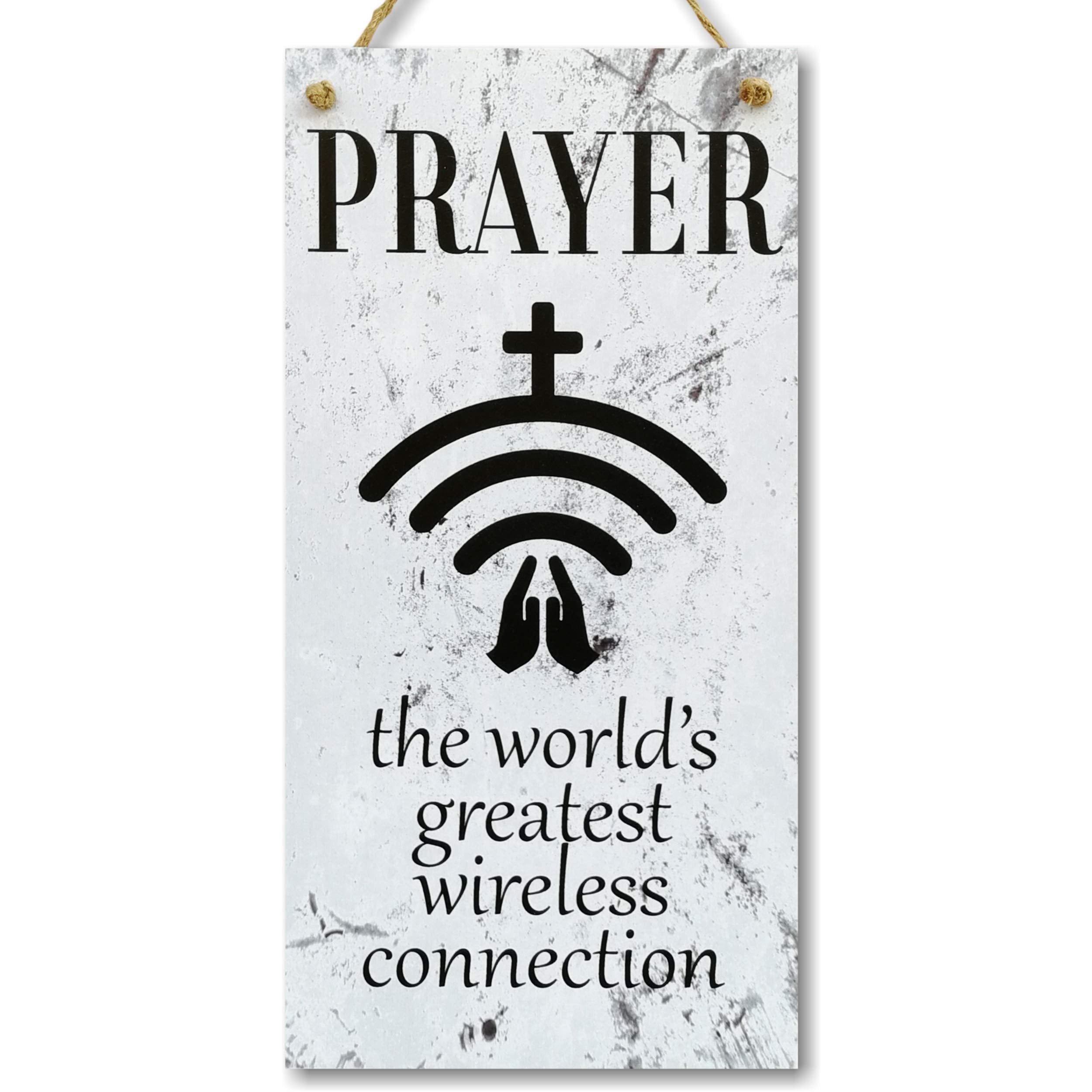 CARISPIBET Prayer the world s greatest wireless connection | home decor, religious sign, prayer, wall art, hanging sign 12  x 6