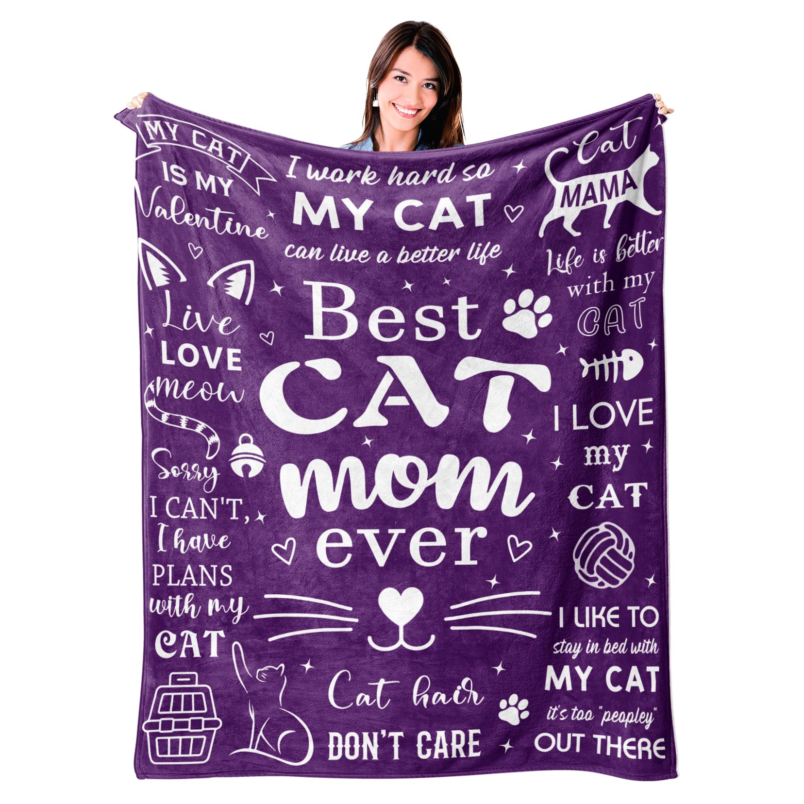 Mosslink Cat Mom Blanket 60'X50', Cat Lover Gifts For Women, Cat Gifts For Cat Lovers, Cat Mom Gifts For Women Birthday, Best