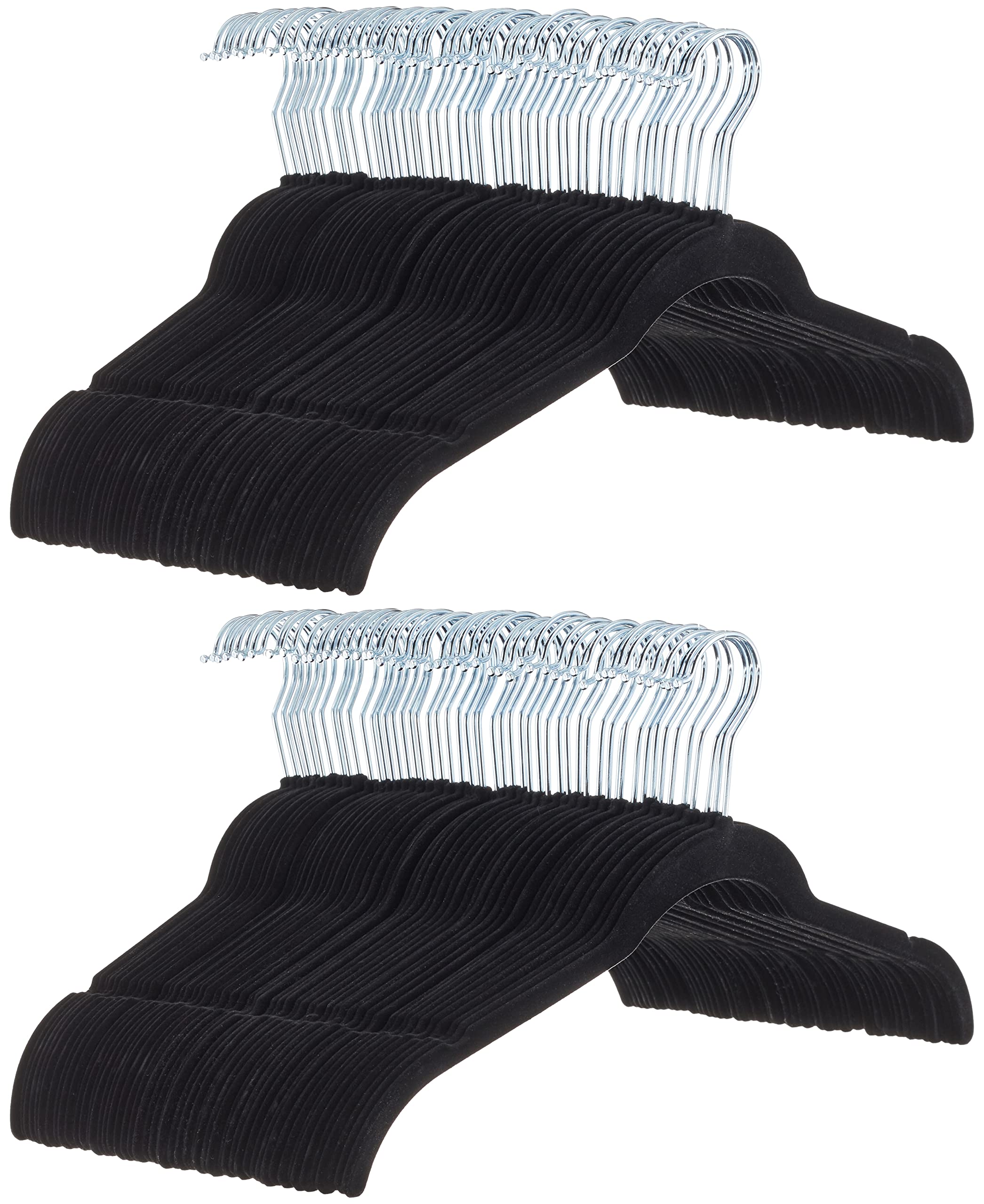 Amazon Basics Slim, Velvet, Non-Slip Shirt Clothes Hangers, Pack of 100, Black