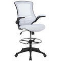 Flash Furniture Kelista Mid-Back White Mesh Ergonomic Drafting Chair | Adjustable Foot Ring, Flip-Up Arms | Comfort and Producti