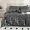 Jellymoni Dark Grey Duvet Cover Queen Size - 3 Pcs Microfiber Tufted Duvet Cover Set, Boho Textured Duvet Cover Jacquard Rhombus