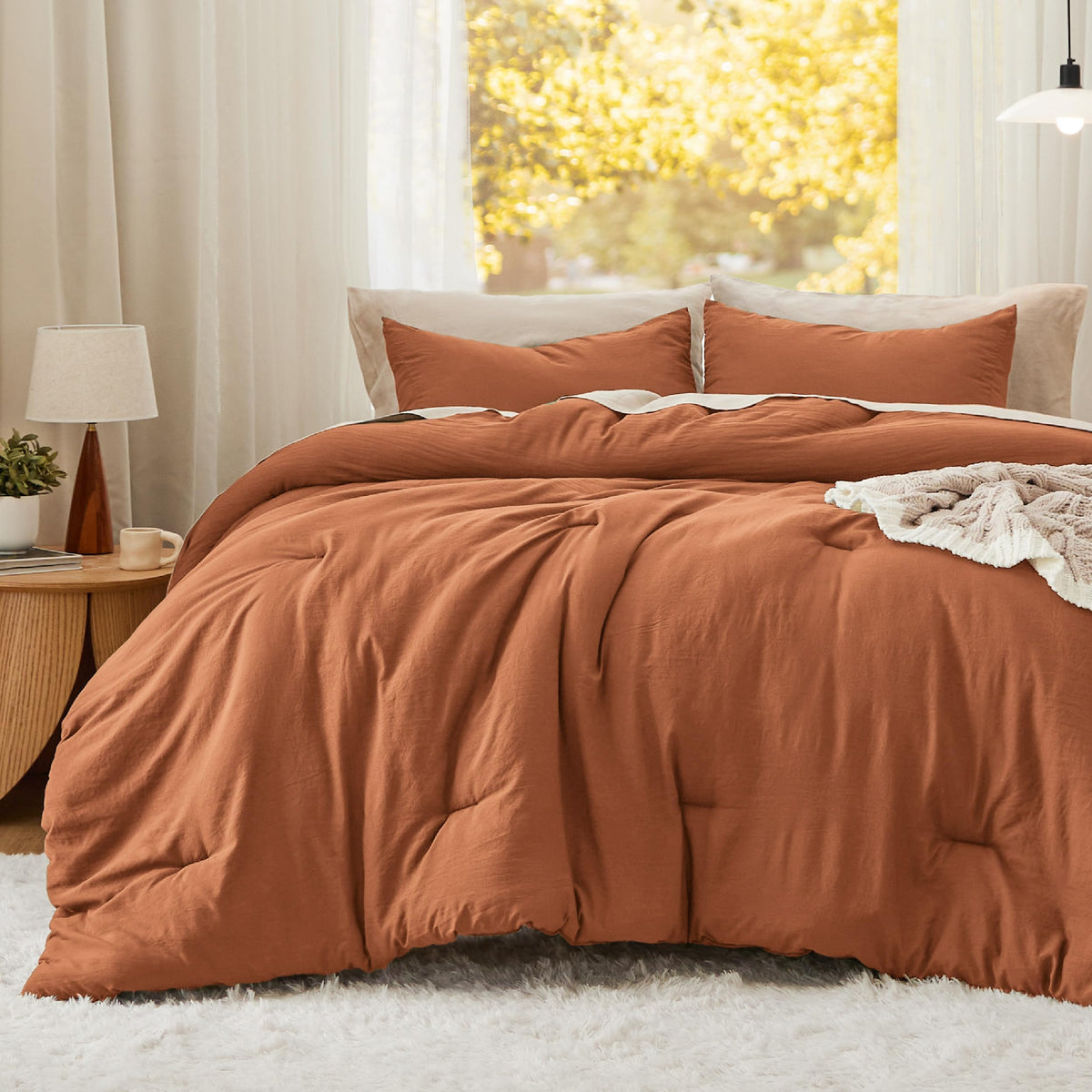 Bedsure Twin/Twin Xl Comforter Set, Burnt Orange Soft Prewashed Bed Comforter For All Seasons, 2 Pieces Dorm Bedding Sets, 1 Lig