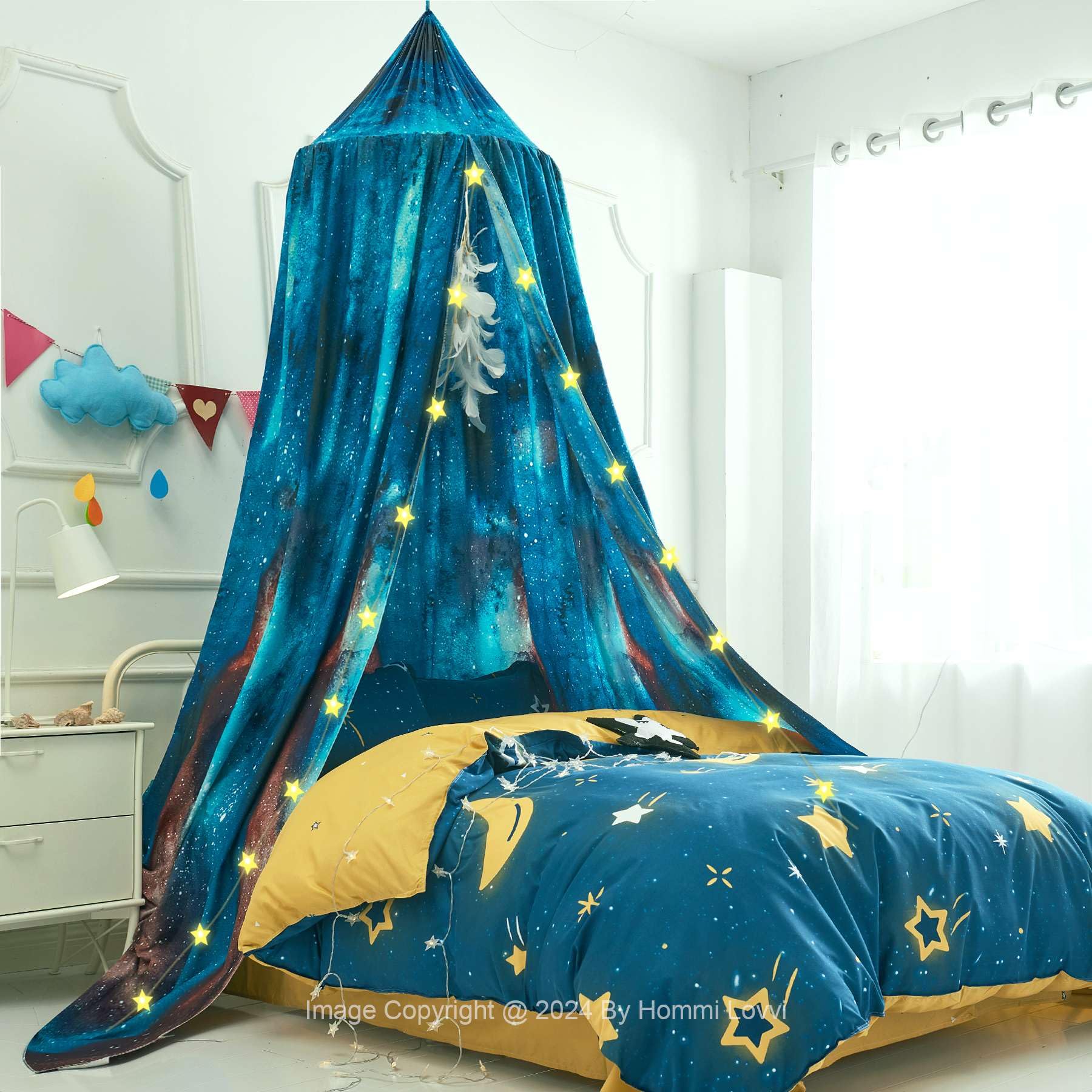 Hommi Lovvi Galaxy Print Kids Bed Canopy, Girls Princess Bed Canopy Dreamy Room Decor, Soft Hanging Reading Nook Play Tent Canop