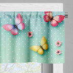 Ambesonne Butterfly Window Valance Pack Of 2, Polka Dot Backdrop With Wings Of Spring And Blushy Sakura Flowers, Rod Pocket Curtain Valances Kitchen Bedroom, 54' X 12',Mint Green And Multicolor