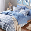 Codi King Size Bedding Comforter Sets with Sheets, Blue White Striped Bed in a Bag Reversible for All Seasons, Modern Cationic D