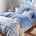 Codi King Size Bedding Comforter Sets with Sheets, Blue White Striped Bed in a Bag Reversible for All Seasons, Modern Cationic D