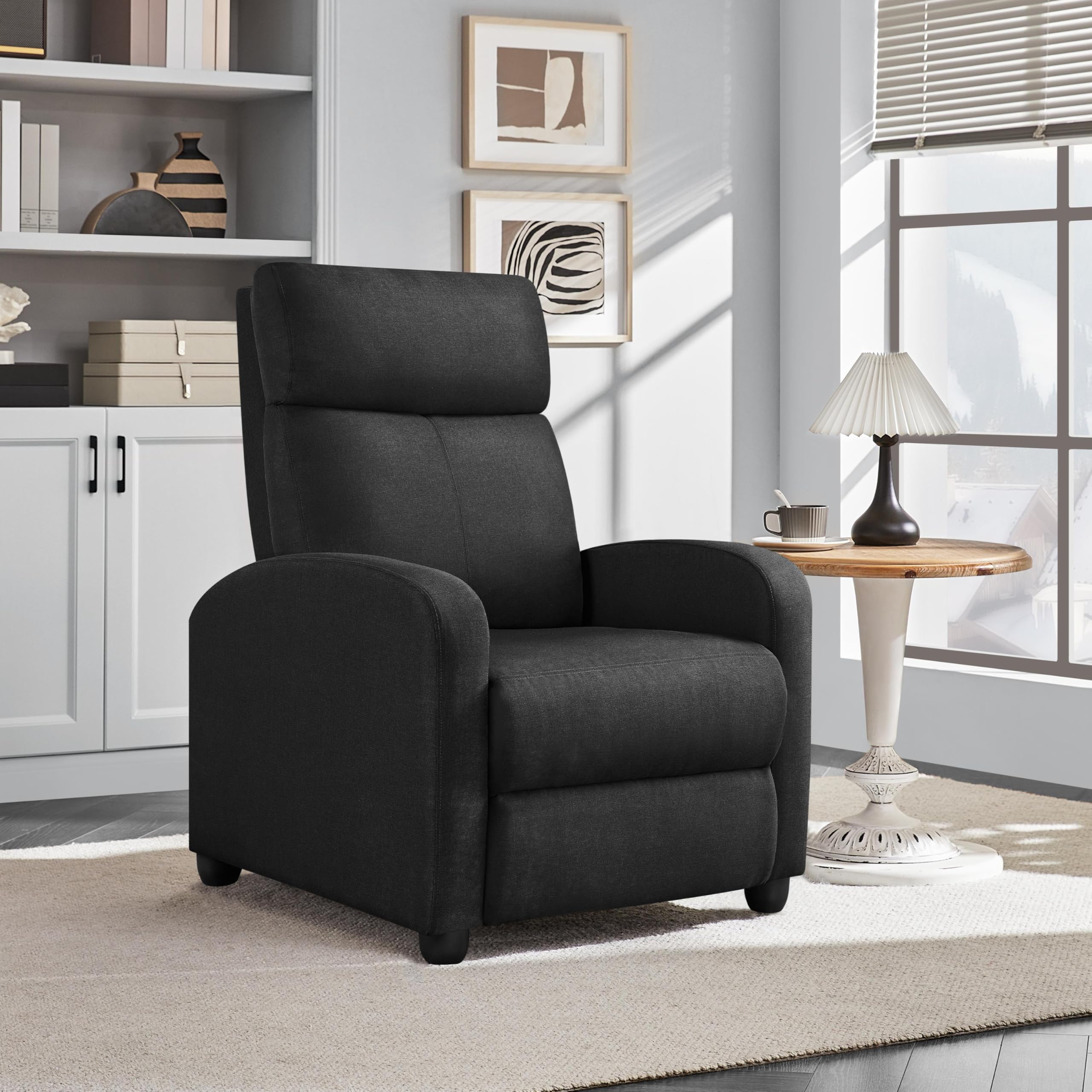 Yaheetech Fabric Recliner Chair Sofa Ergonomic Adjustable Single Sofa With Thicker Seat Cushion Modern Home Theater Seating For Living Room Matte Black