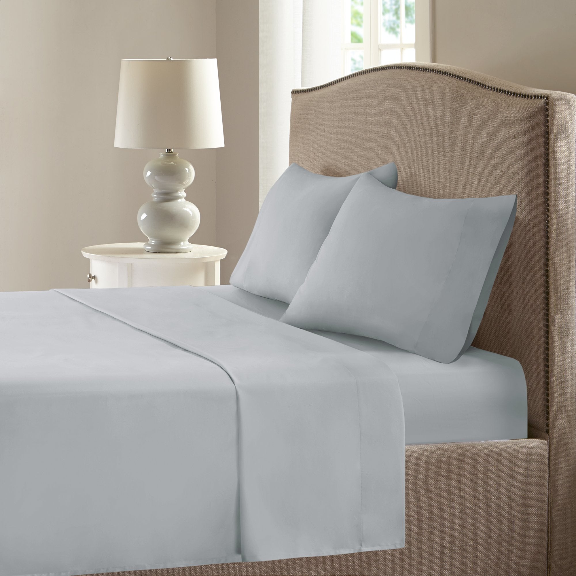 Comfort Spaces Coolmax Moisture Wicking Sheet Set Soft, Fade Resistant, All Elastic Deep Pocket Fits Up To 16' Mattress - Warm Weather Cooling Sheets For Night Sweats, Full, Grey, 4 Piece