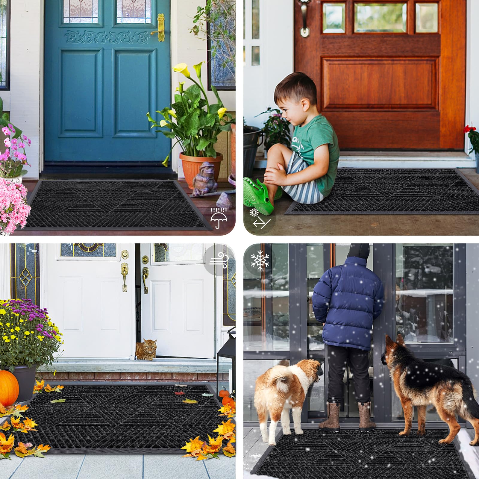 Smiry Front Door Mat Outside Entrance, Heavy Duty Sturdy Natural Rubber Doormat, Trap Dirt And Moisture, Easy Clean Low Profile Welcome Floor Mats For Indoor Outdoor Entry, 47X24 Inch, Black