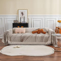 VClife Modern Chenille Sofa Couch Cover Boho Style Beige Coffee Brown Stripe Slipcover for Dog, Pet-Friendly Sectional Futon Sof
