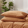 Moomee Bedding Pillowcases Pack Of 2 100% Washed Cotton Linen Like Textured Breathable Durable Soft Comfy (Dark Orange, Queen)