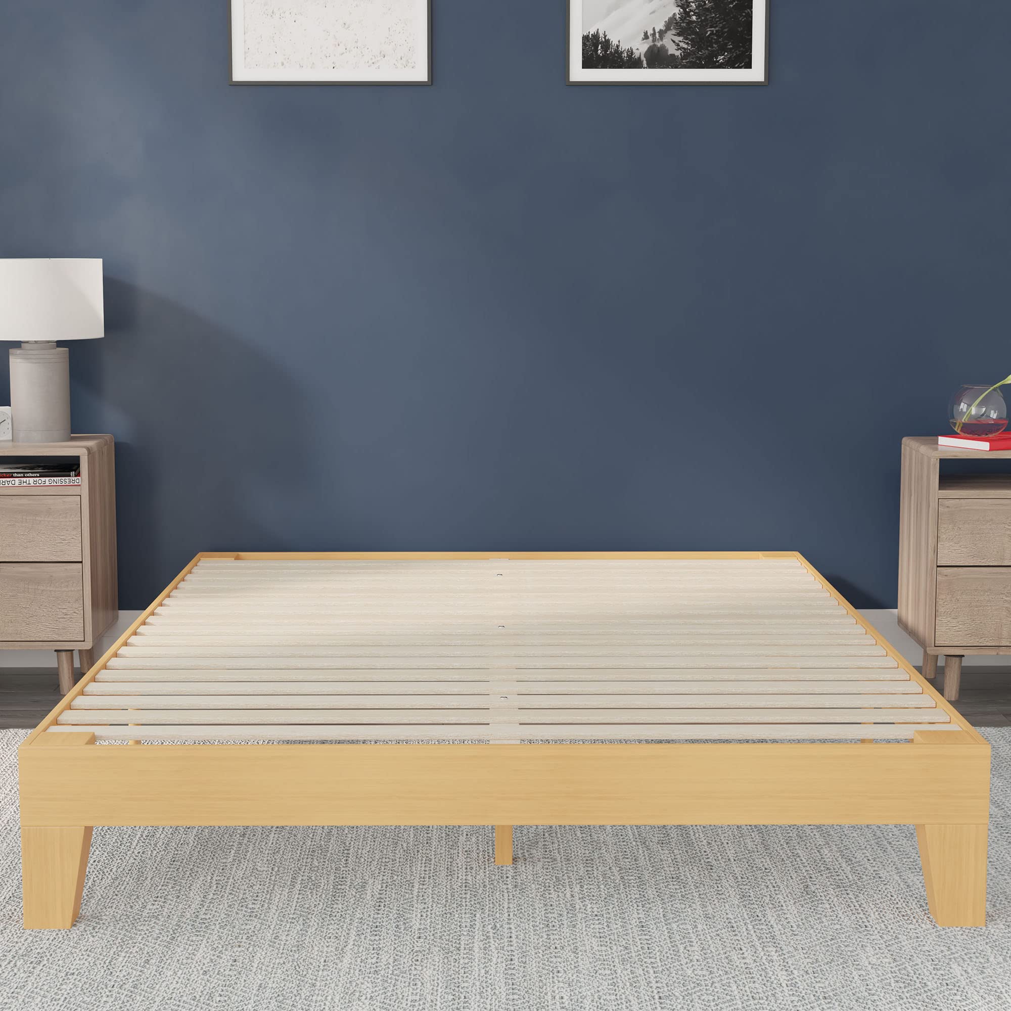 Flash Furniture Evelyn Wooden Platform Bed - Natural Pine Finish - Full - Wooden Slat Support - No Box Spring Required - Easy Assembly