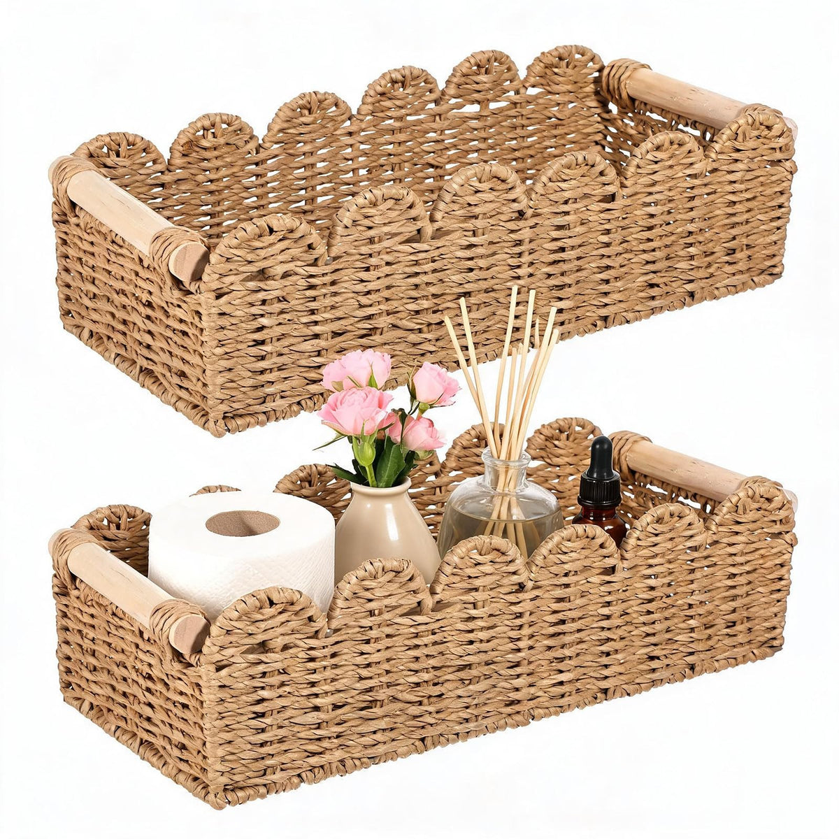 2PCS Bathroom Basket Organizer with Handle, Scalloped Basket, 14.46.44In