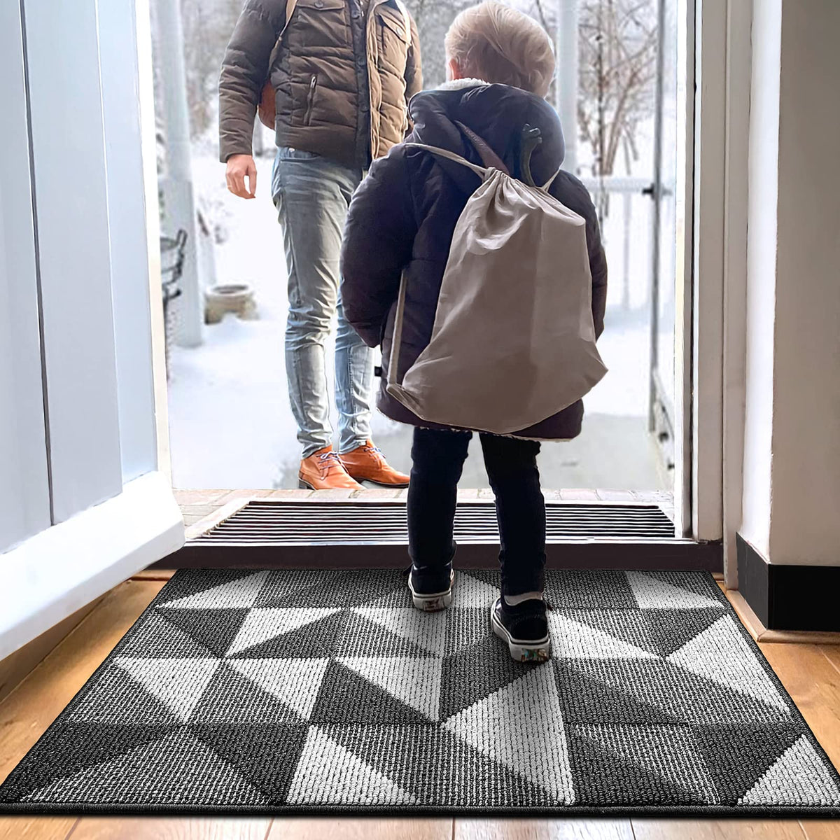 Dexi Indoor Doormat, Non Slip Absorbent Resist Dirt Entrance Rug, 24'X36' Washable Low-Profile Inside Floor Door Mat, Black
