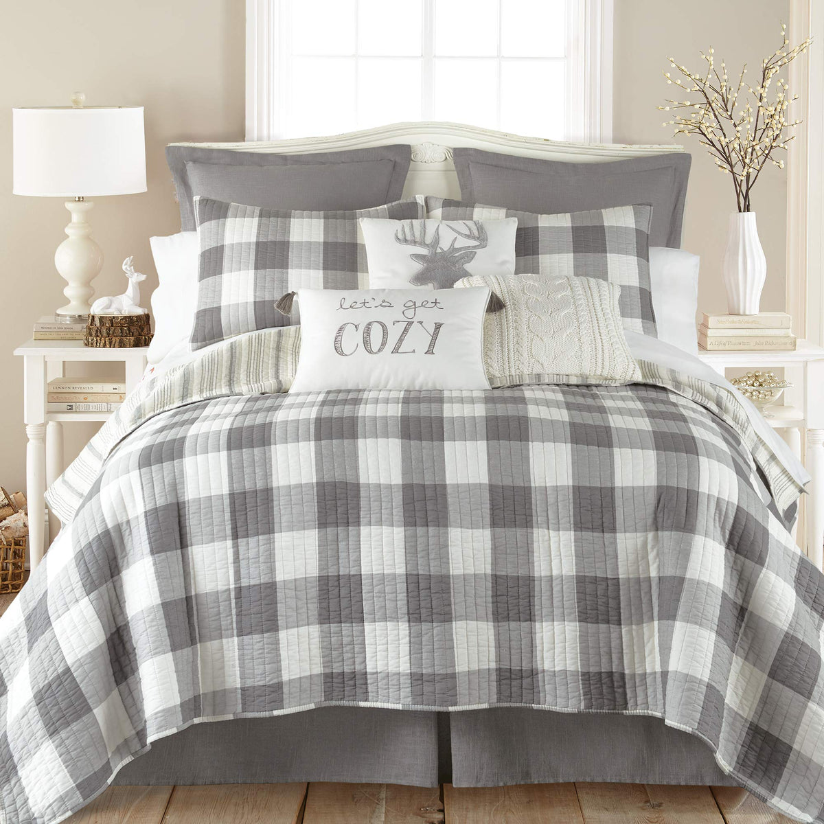 Levtex Home - Camden Quilt Set -Twin Quilt + One Standard Pillow Sham - Buffalo Check In Grey And Cream - Quilt Size (68 X 86 In