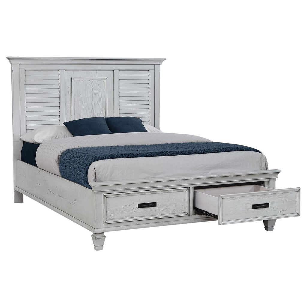 Coaster Home Furnishings Franco Farmhouse Wood Queen Size Storage Panel Bed Frame Platform Bed 57-inch Headboard Distressed White 205330Q