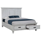 Coaster Home Furnishings Franco Farmhouse Wood Queen Size Storage Panel Bed Frame Platform Bed 57-inch Headboard Distressed White 205330Q