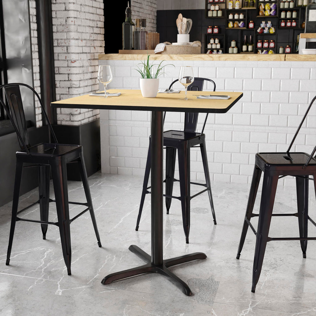 Flash Furniture 36'' Square Natural Laminate Table Top With 30'' X 30'' Bar Height Table Base