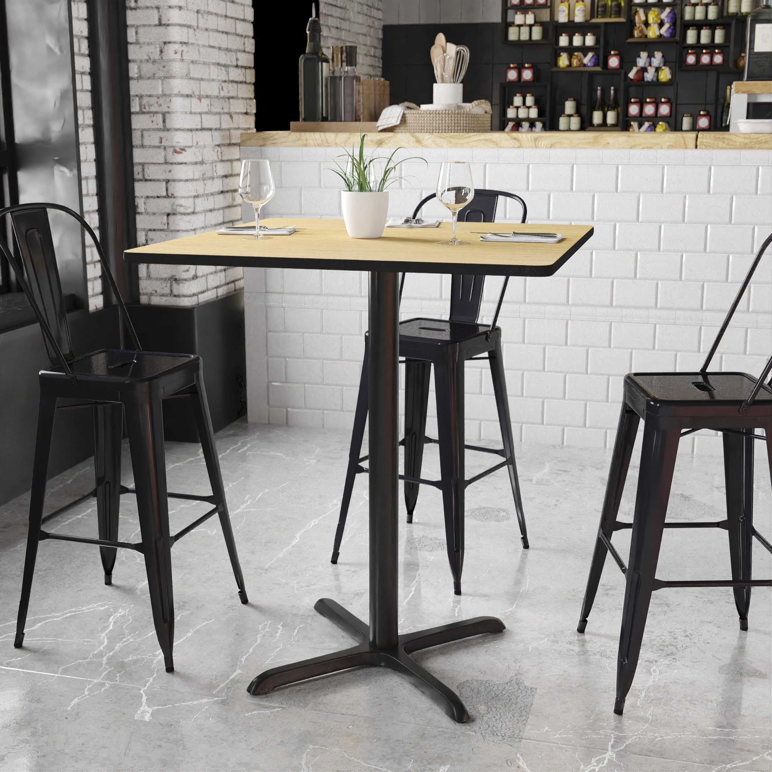 Flash Furniture 36'' Square Natural Laminate Table Top With 30'' X 30'' Bar Height Table Base