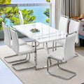 Dining Table Set For 6,White Rectangular Mdf Kitchen Table And Leather Dining Chairs Set Of 6, 7 Piece Dining Table Set,Modern Metal Frame Dining Room Table Set 6 With Metal Frame For Kitchen