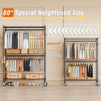 Homdox 3 Tier Heavy Duty Garment Rack With Wheels, Adjustable Wire Clothes Rack With Double Hanging Rods, Portable Closets For H