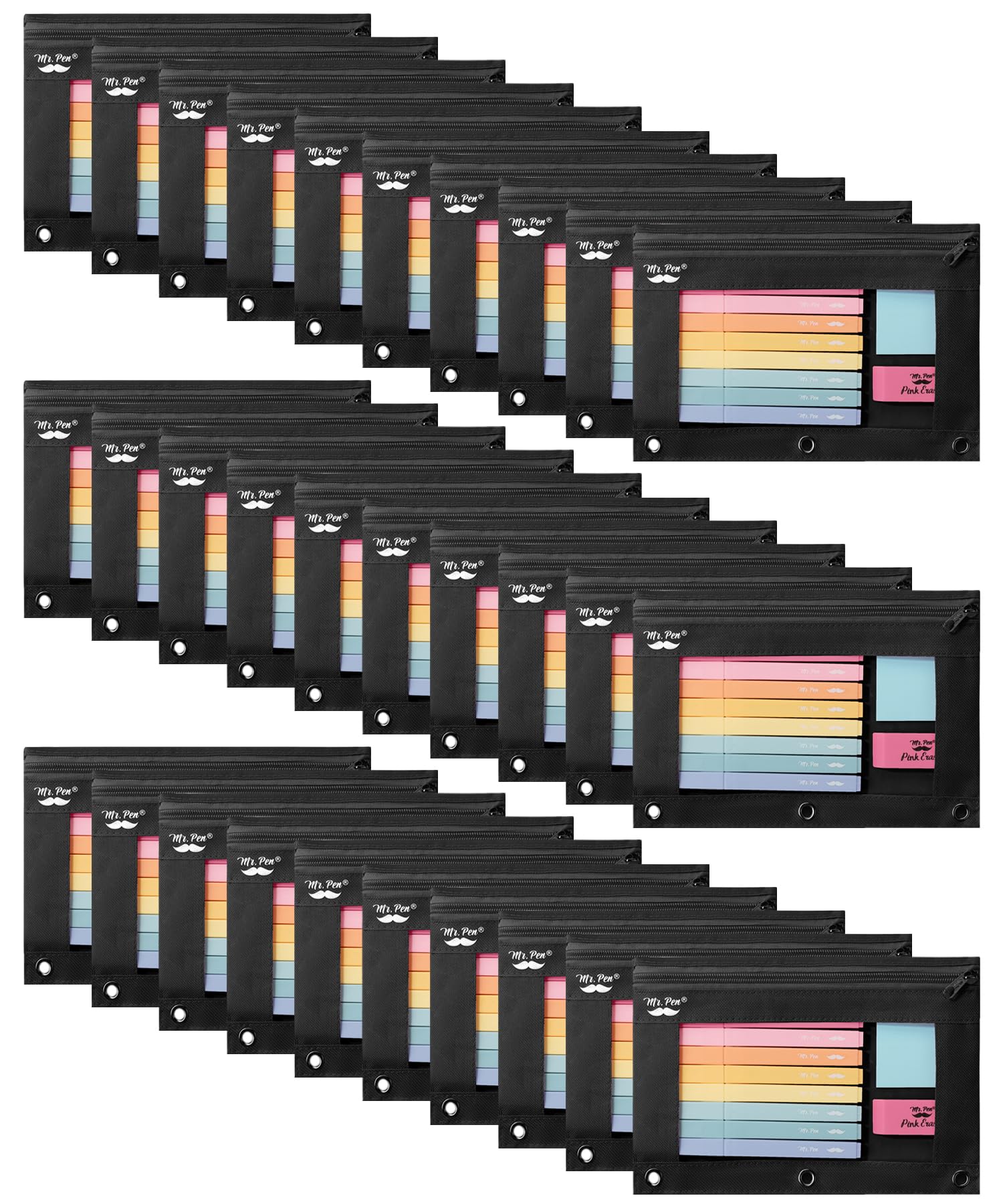 Mr. Pen- 30 Pack Black Pencil Pouch, Zipper Case For 3 Ring Binder, Pencil Bags With Zipper