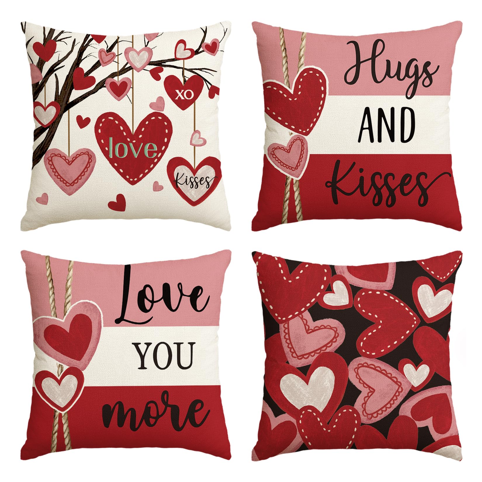 Avoin Colorlife Valentine'S Day Hugs And Kisses Love You More Throw Pillow Covers, 18 X 18 Inch Valentine Heart Stripes Wedding