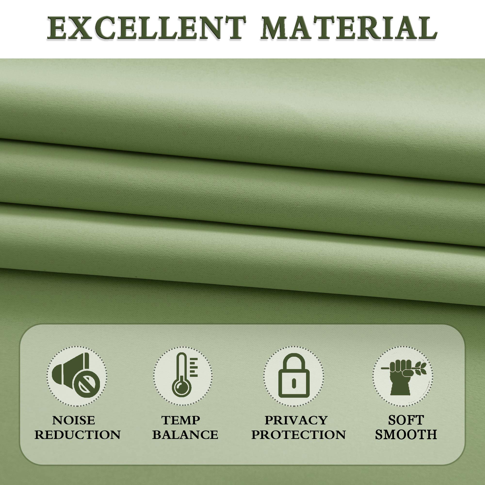 Donren 2 Pcs Sage Green Curtain Valances For Kitchen - 15 Inches Long Room Darkening Rod Pocket Valances (52 X 16 Inch,2 Panels)