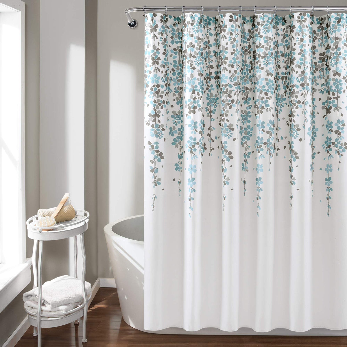Lush Decor Weeping Flower Shower Curtain, 72' X 72', Blue & Gray