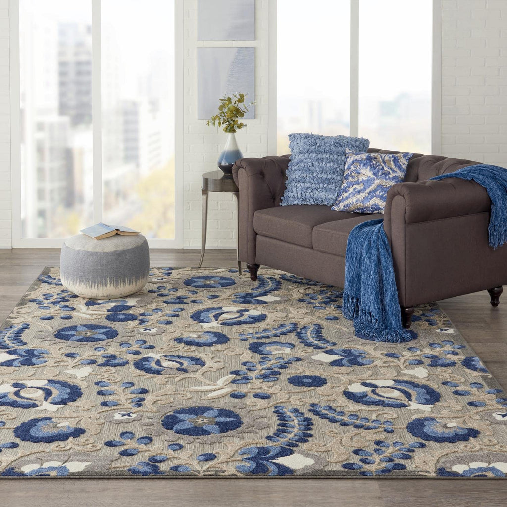 Nourison Aloha Indoor/Outdoor Natural/Blue 9'6' X 13' Area -Rug, Easy -Cleaning, Non Shedding, Bed Room, Living Room, Dining Room, Deck, Backyard, Patio (10X13)