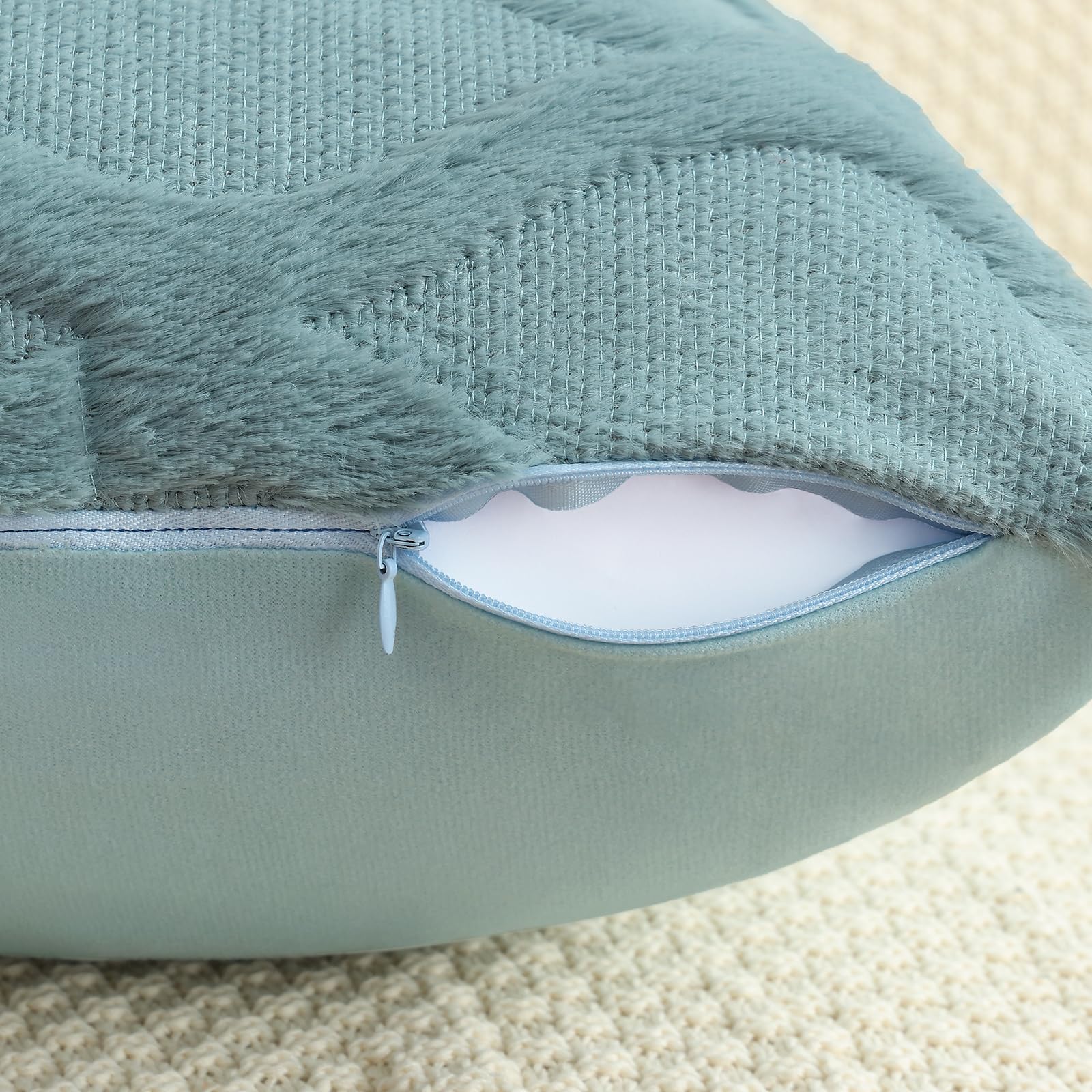 Decoruhome Spring Throw Pillow Covers 20X20 Inch Set Of 2, Soft Plush Faux Fur Wool Aqua Couch Pillow Covers, Decorative Pillow Cases For Bed Sofa Living Room Home Decor