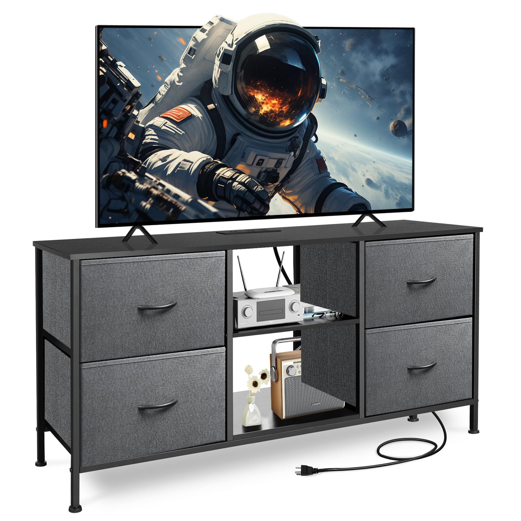 Sonharlar Tv Stand For Bedroom, Television Stand For Tv Up To 46 Inch Entertainment Center Dresser With 4 Drawers Open Storage S
