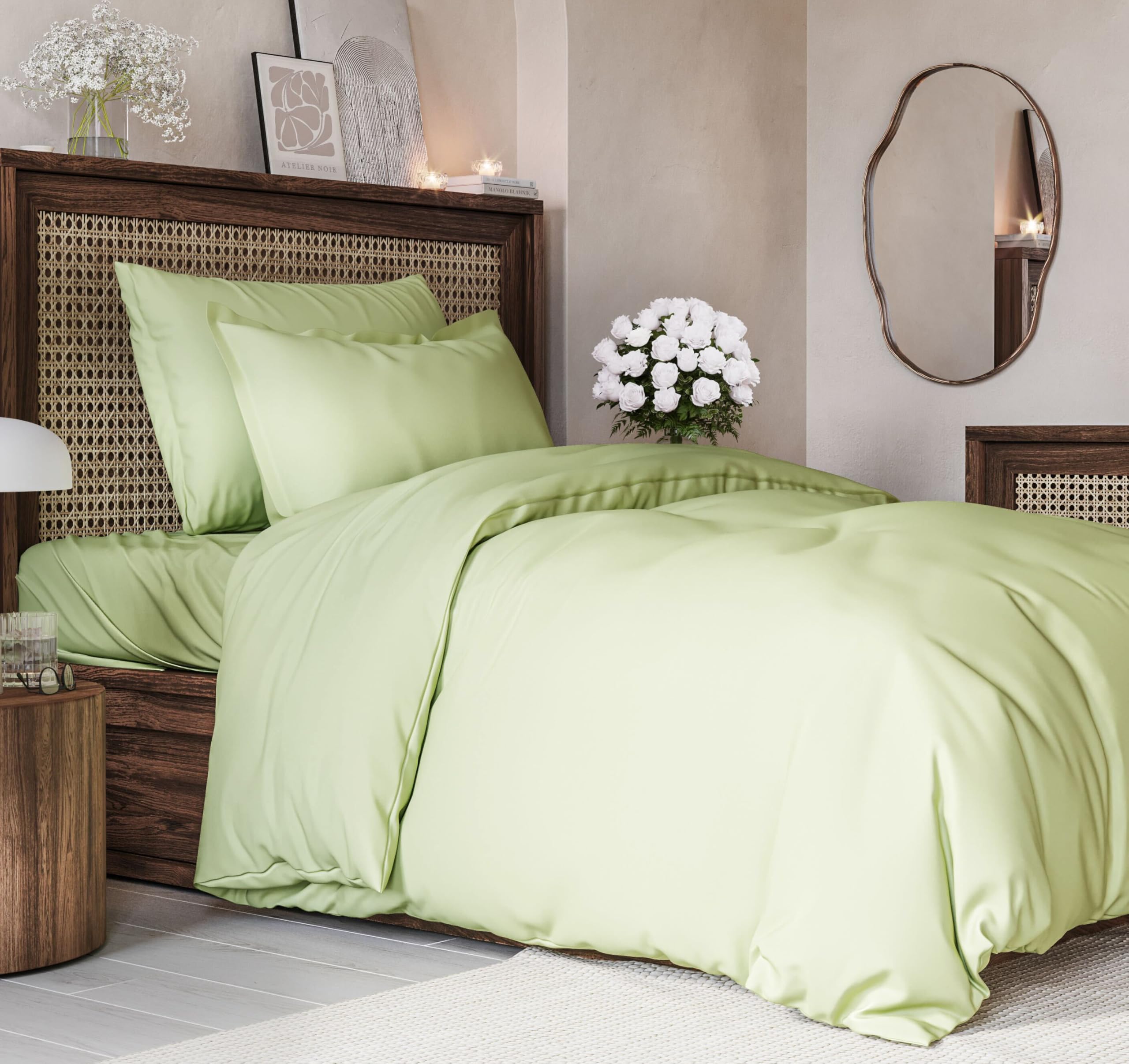 Duvet Cover Twin/Twin Xl Size Set - Extra Soft Twin/Twin Xl Size Duvet Cover 68 X 90 With 1 Pillow Shams - Hotel Luxury & Fade Free + Zipper Closures & Ties - Breathable Bedding Set (Light Sage Green)