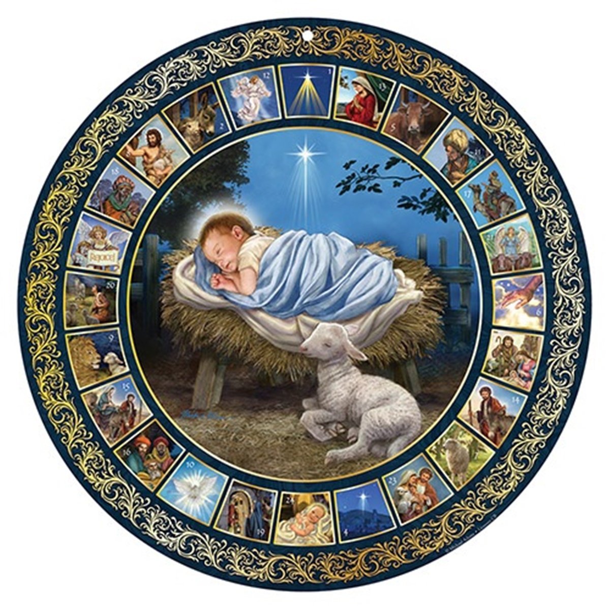 Religious Gifts God's Gift of Love Christ Child Alseep in Manger Large Double Sided Advent Calendar, 17 Inch