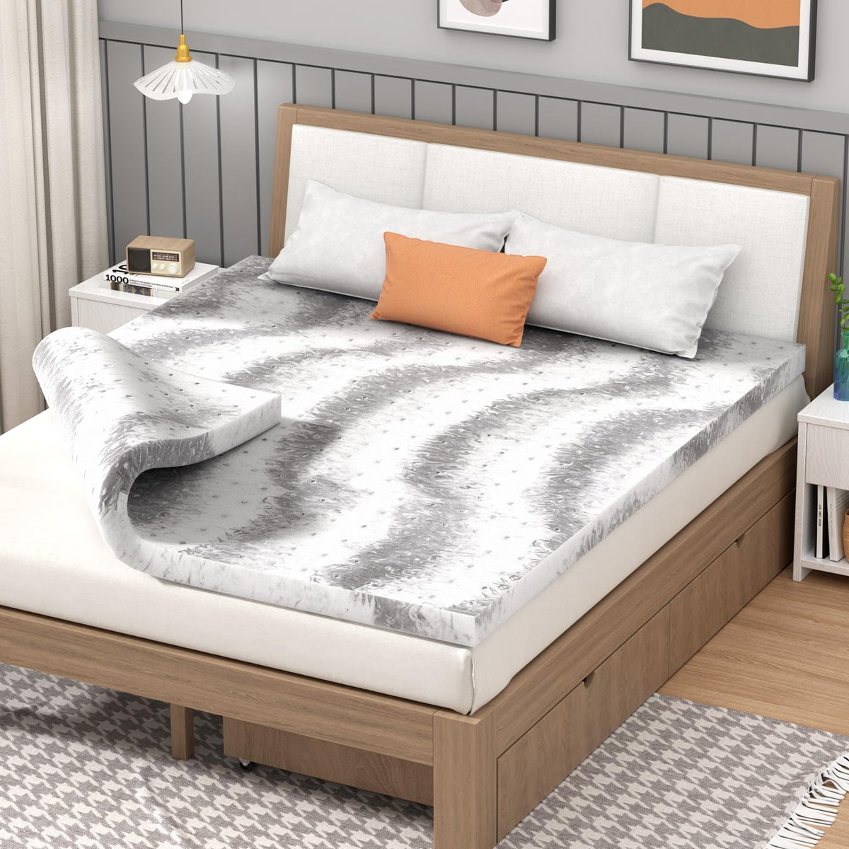 Bedspick Mattress Topper King Memory Foam, 2 Inch Mattresses Pad Charcoal Infused, Soft King Bed Toppers With Ventilation Holes,