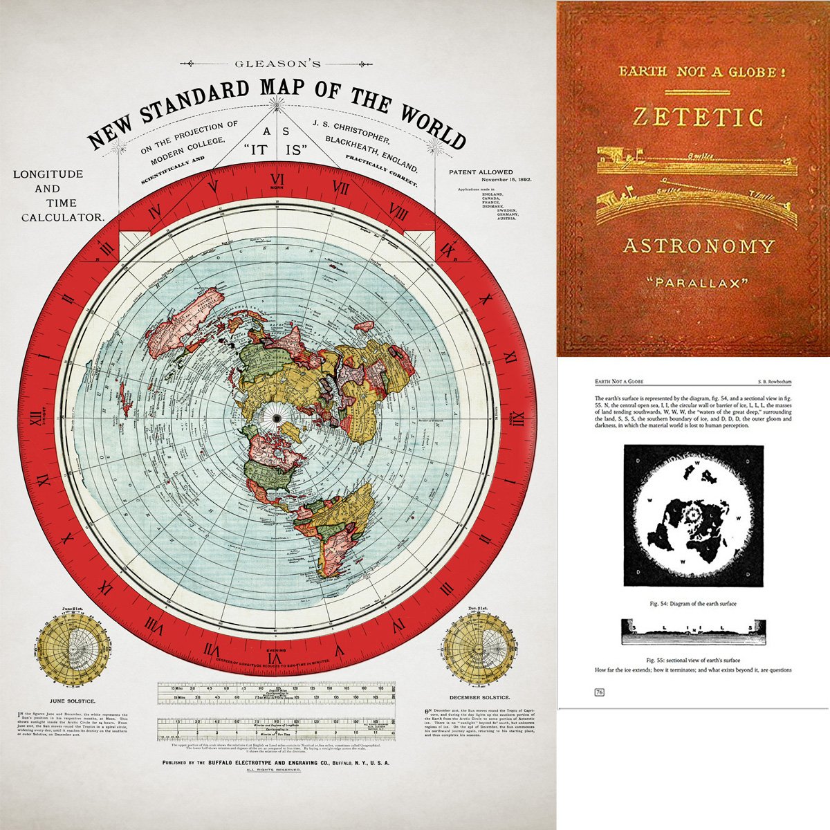 Flat Earth Map - 1894 Gleason Map New Standard Map Of The World - 24 x 36 World Map Flat Poster - Includes eBook - Zetetic Astro