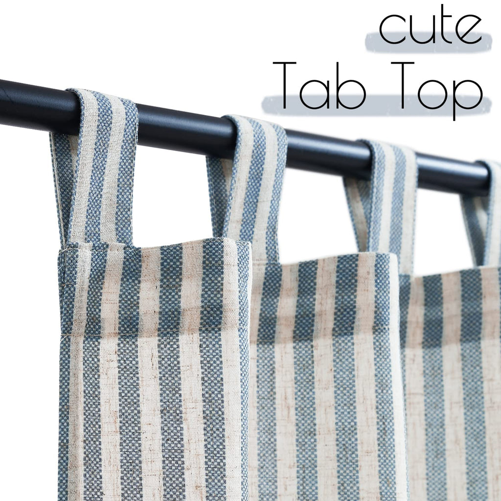 Jinchan Kitchen Curtains Linen Striped Tier Curtains 36 Inch Ticking Stripe Cafe Curtains Pinstripe Farmhouse For Bathroom Rv 2 Panels Blue On Beige