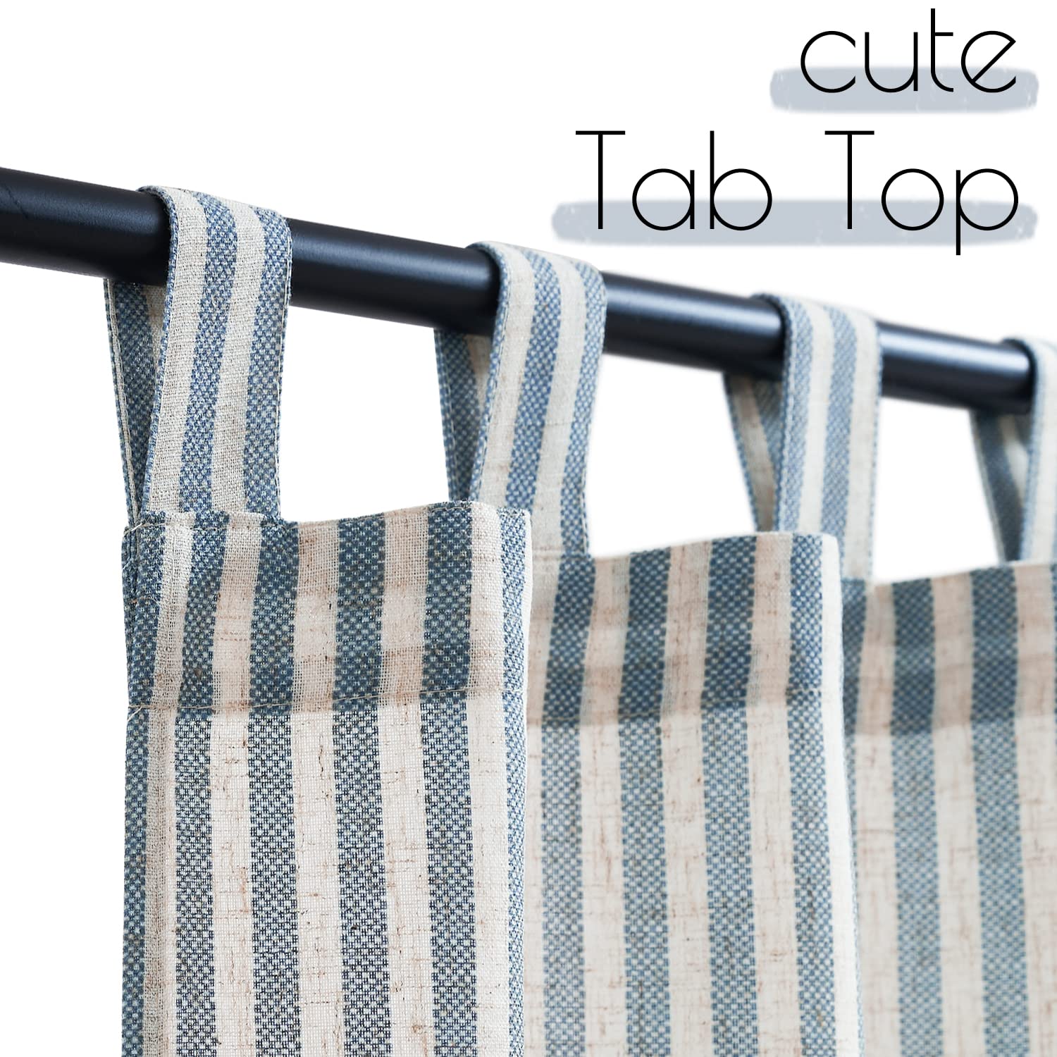 Jinchan Kitchen Curtains Linen Striped Tier Curtains 36 Inch Ticking Stripe Cafe Curtains Pinstripe Farmhouse For Bathroom Rv 2 Panels Blue On Beige