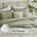Cozylux King Size Comforter Set - 3 Pieces Olive Green Soft Luxury Cationic Dyeing Bedding Comforter For All Season, Breathable Lightweight Fluffy Boho Bed Sets With 1 Comforter And 2 Pillow Shams