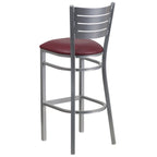 Flash Furniture HERCULES Series Silver Slat Back Metal Restaurant Barstool - Burgundy Vinyl Seat