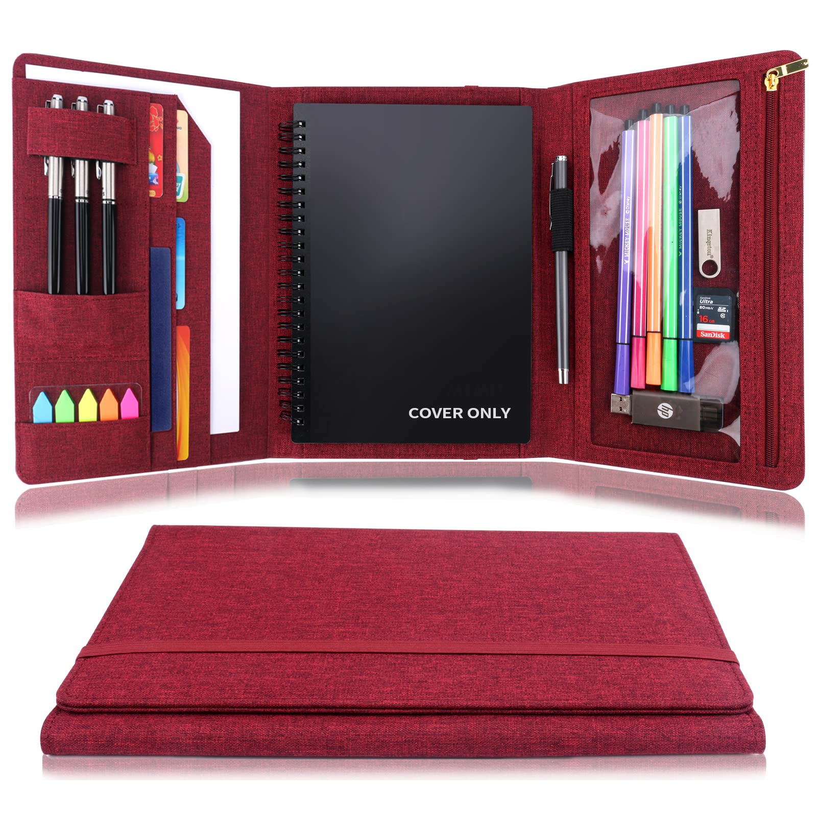 Trifold Cover For Rocketbook Fusion Executive Size, Multi A5 Size Notebook Case With Pen Holder, Pencil Case, Zipper Pocket, Bus