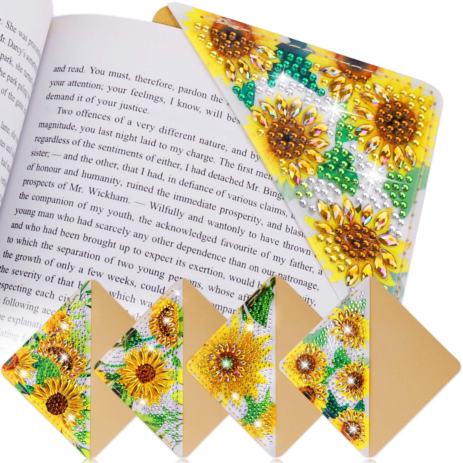Bsresin Sunflower Diamond Art Bookmarks 4 Pcs, Diy Book Lovers Accessories