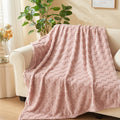 Newcosplay Super Soft Twin Blanket Pink Premium Silky Flannel Fleece 3D Checkered Lightweight Bed Blanket All Season Use (Pink C