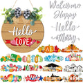 Burbell 20 Pcs Interchangeable Welcome Sign Valentines Day Interchangeable Wooden Seasonal Hello Sign Rustic Round Seasonal Wre