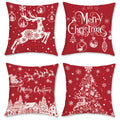Bonhause Christmas Red Throw Pillow Covers 18 X 18 Inch Reindeer Christmas Tree Snowflake Decorative Pillows For Sofa Couch Wint