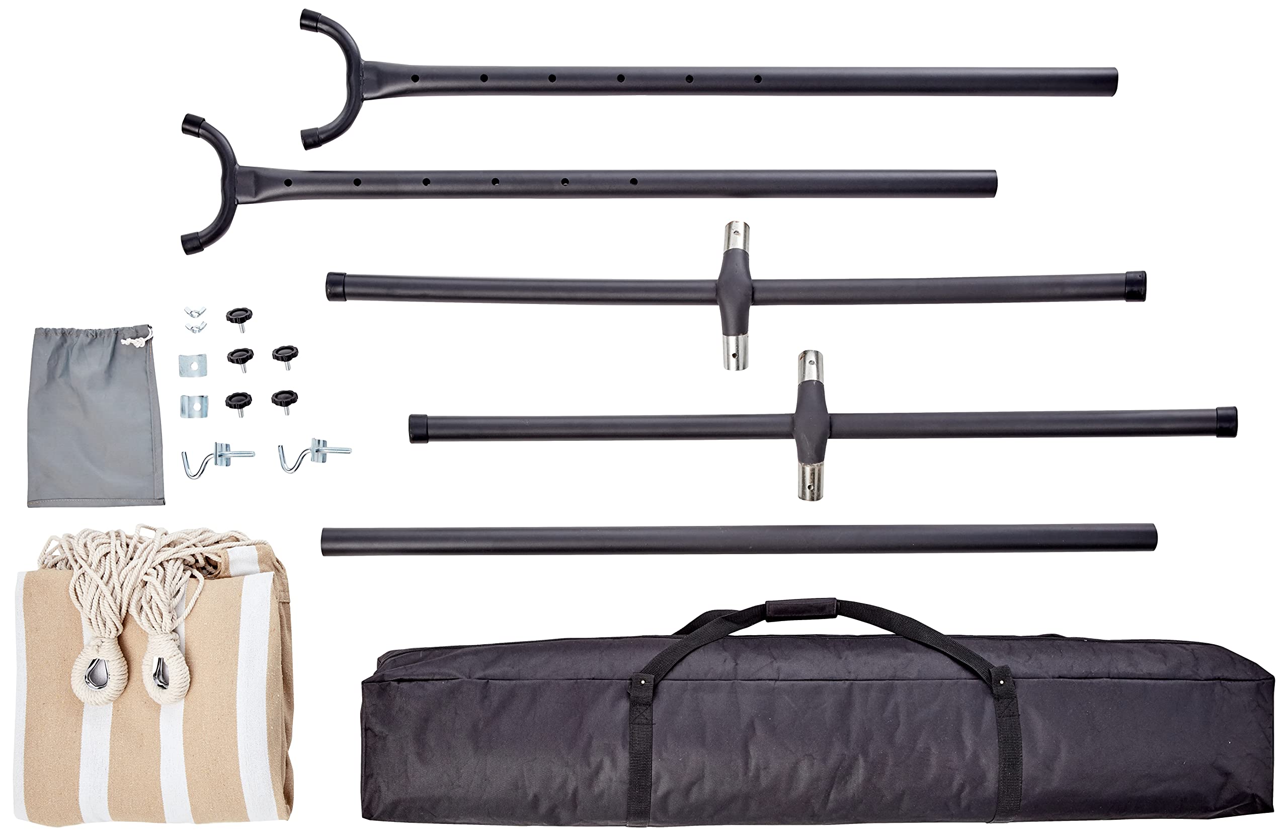 Amazon Basics Double Hammock With 9-Foot Space Saving Steel Stand And Carrying Case, 450 Lb Capacity, Beige Stripe With Lace, 110 X 47 X 43 Inches