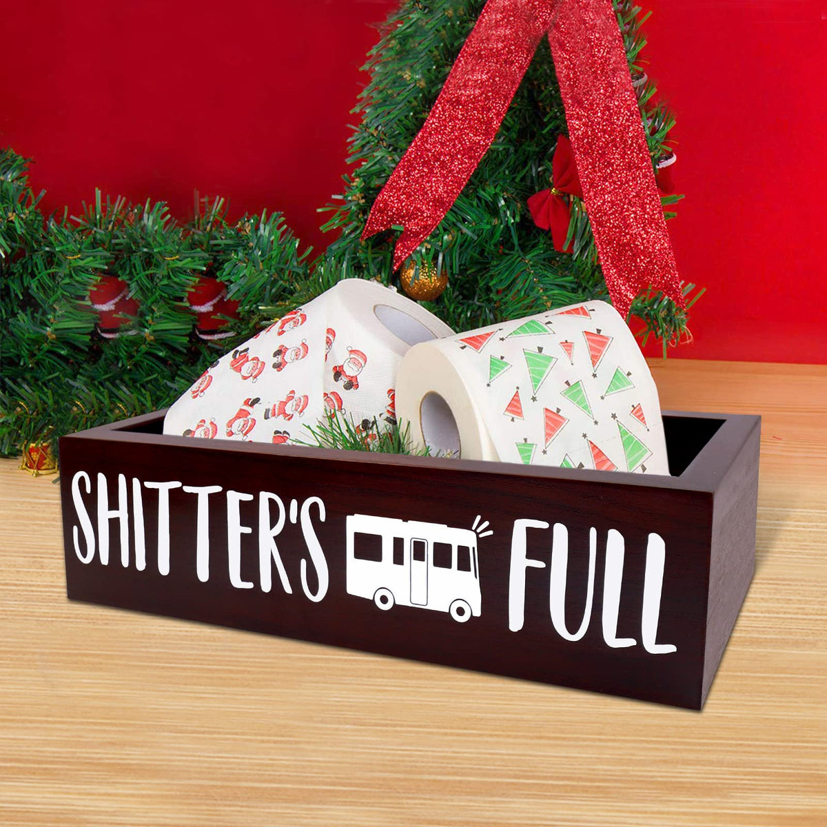 111111 Christmas Bathroom Wooden Storage Box Funny Holiday Toilet Paper Holder Cousin Eddie Camping Farmhouse Tank Basket Decor 