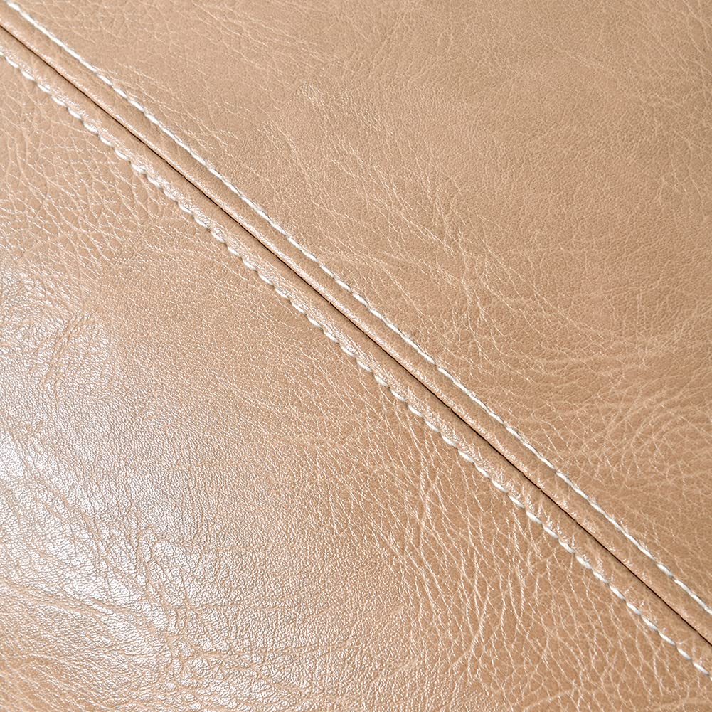 Fancy Homi 2 Packs Tan Long Lumbar Faux Leather Decorative Throw Pillow Covers 16X24 Inch For Outdoor Couch Bed, Beige Hand Stit