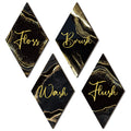 Weysat 4 Pcs Black and Gold Wooden Bathroom Wall Decor Wash Brush Floss Flush Wooden Rustic Marble Style Bathroom Accessories fo